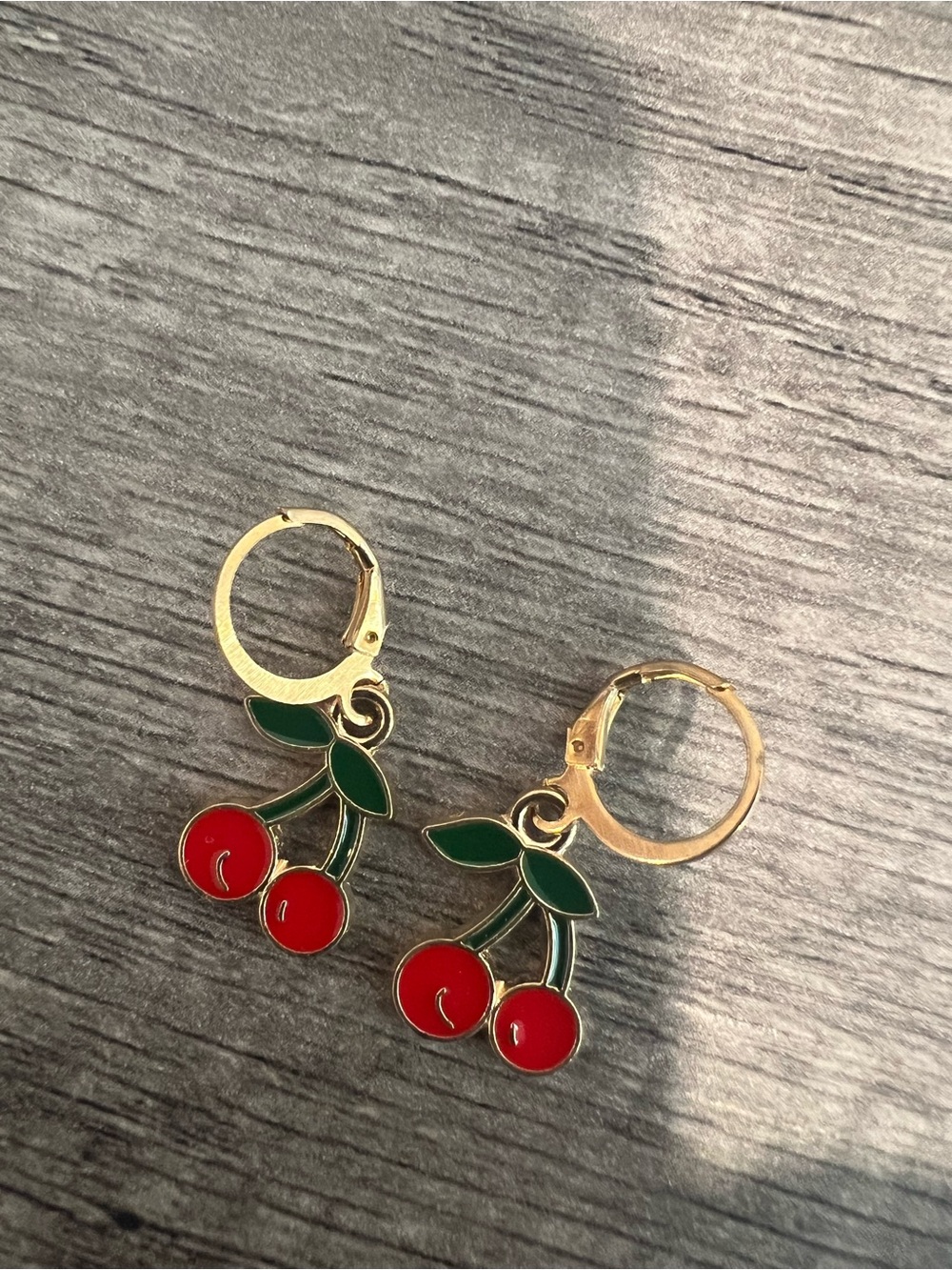 Gold Cherry Drop Earrings - Red & Green Women Accessories